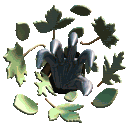 A ghostly clawed hand suddenly emerges from a flurry of leaves, grasping for the viewer.